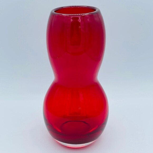 MCM Rudy Red Hand Blown Art Glass Gourd Hourglass Shaped Vase - Picture 3 of 12